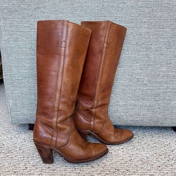 Vintage Frye Tan Leather Tall Campus Boots - Picture 1 of 12